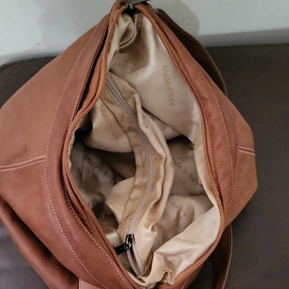 Vanity Firenze Tan Leather Shoulder Bag Made In Italy - Picture 8 of 13